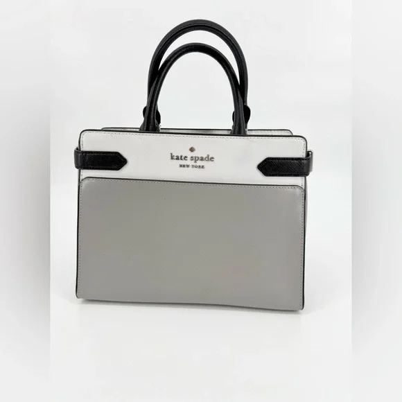 Kate Spade NY Colorblock Satchel & Matching Wallet Set - Gray, White & Black - Picture 3 of 9